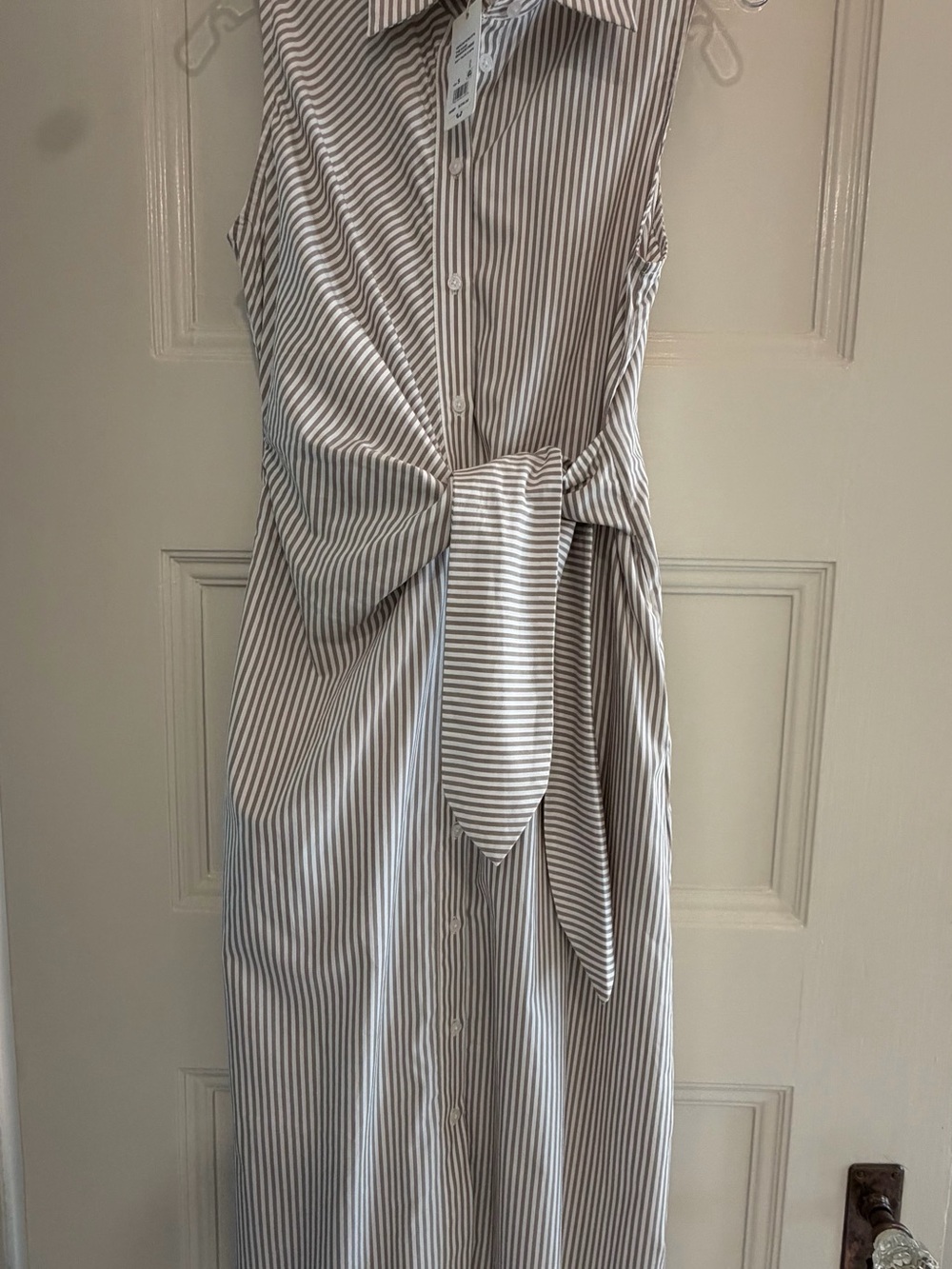 Favorite Daughter Sleeveless Tie-Waist Midi Dress - Taupe Stripe - Small - Picture 5 of 9